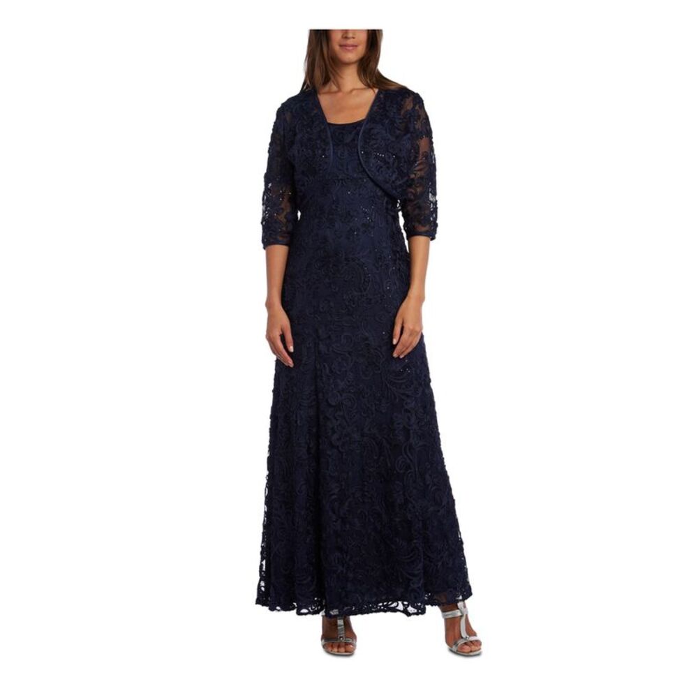 NWT R&M RICHARDS Womens Navy 3/4 Sleeve Open Cardigan Evening Tunic Top 12